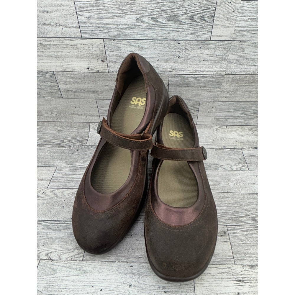 SAS Walk Easy Brown Leather Mary Jane Comfort Shoes Womens Size 10 M
